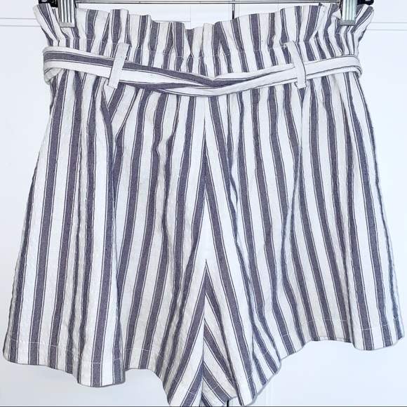 Urban Outfitters | George Blue Stripe Buckle High Waisted Shorts Small - Picture 4 of 12
